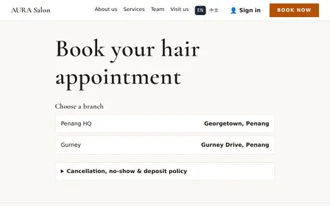 Online booking page with live availability