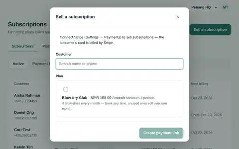 Selling a subscription at the counter: the customer scans a QR code to add their card